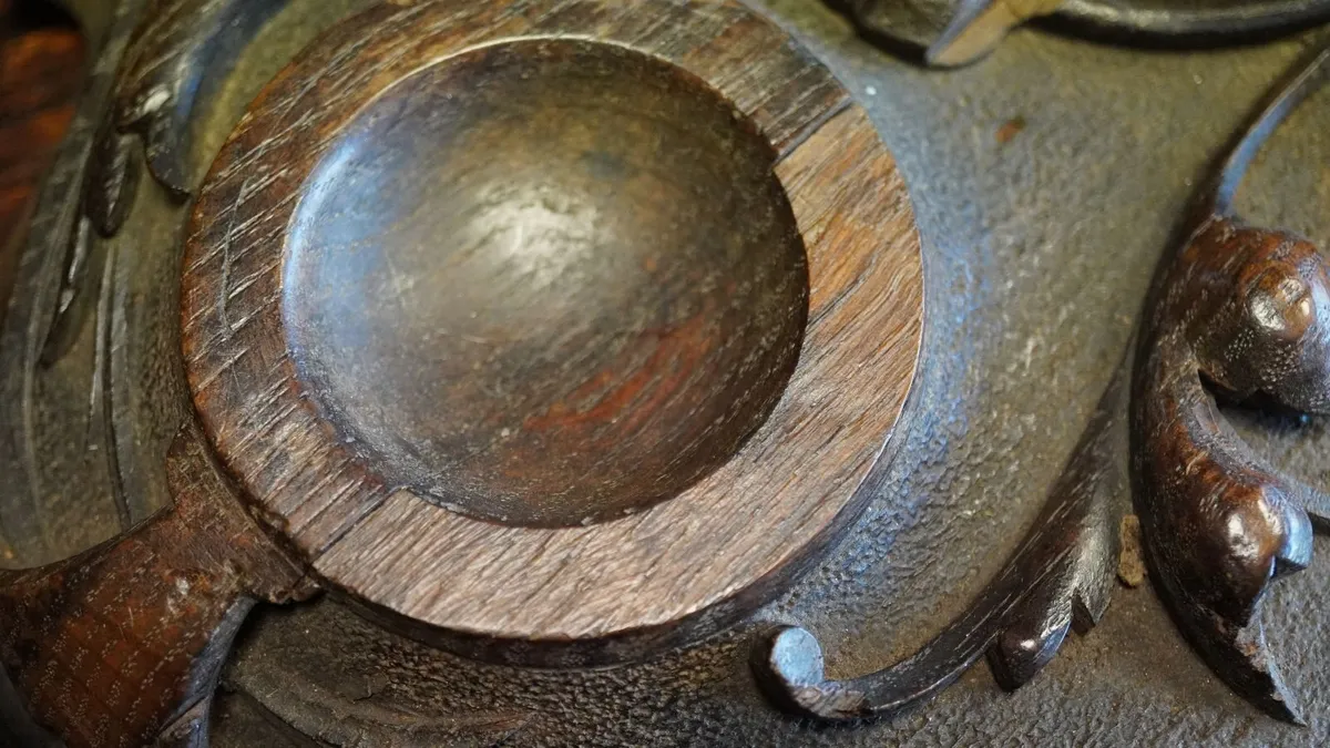 Victorian Antique Oak Sewing Pin Holder - Image 3