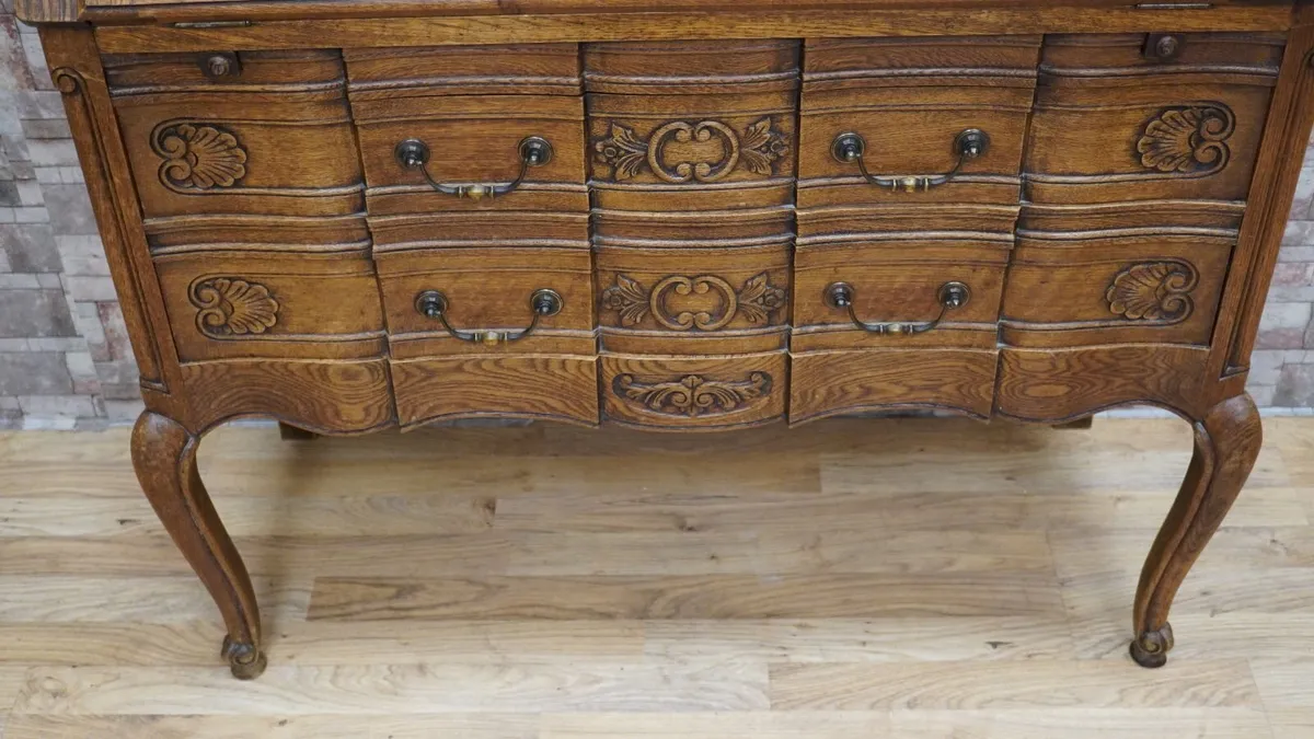 French Carved Solid Oak Bureau/Secretary, c.1920s - Image 4