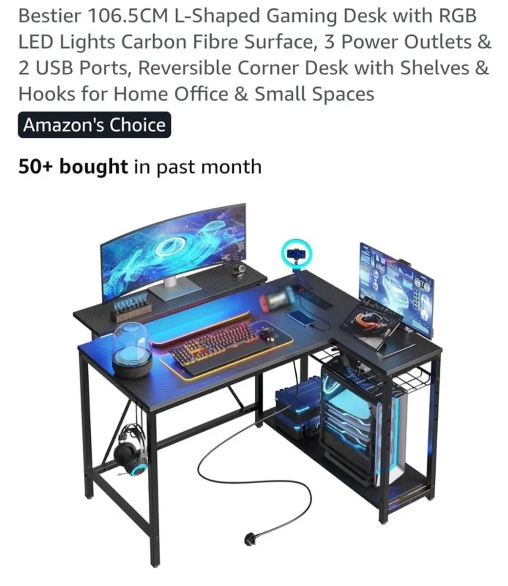 Bestier 106.5CM L-Shaped Gaming Desk