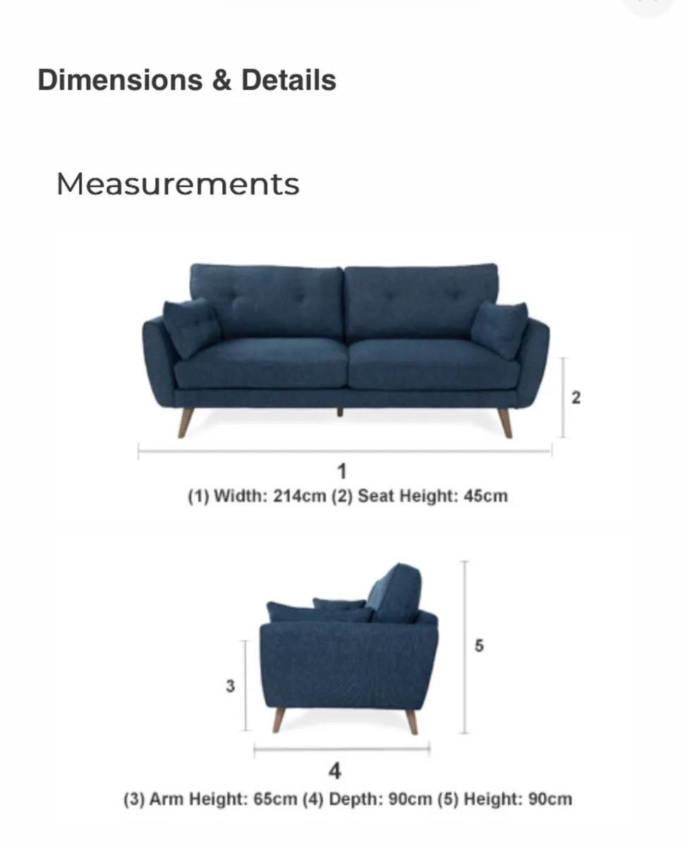 3 Seater Navy Sofa - Image 3