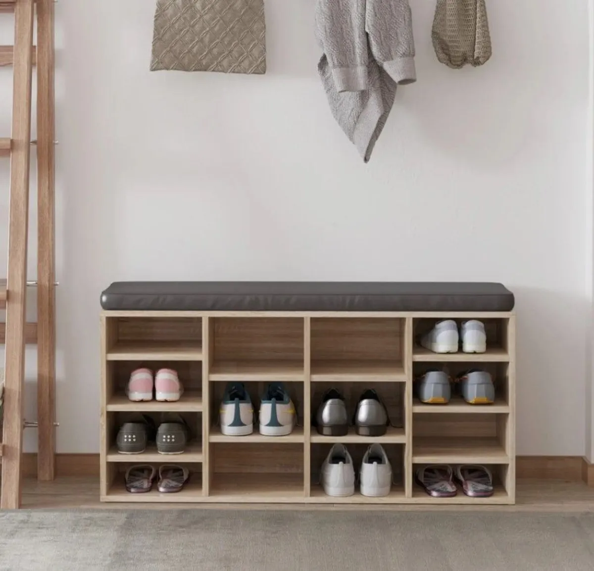 Storage Shoe Rack w/14 Compartments and Cushion - Image 1