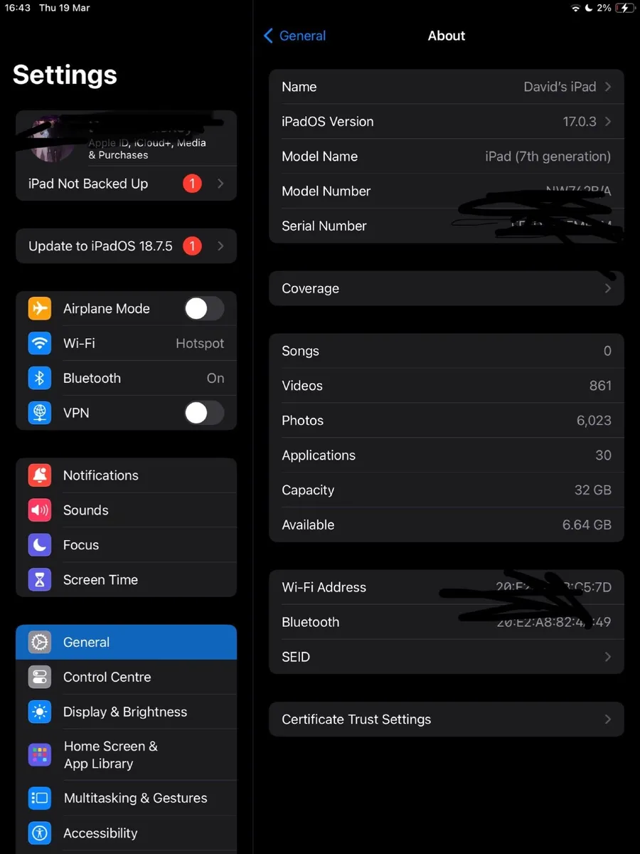 Ipad 7th gen space grey 32gb - Image 1
