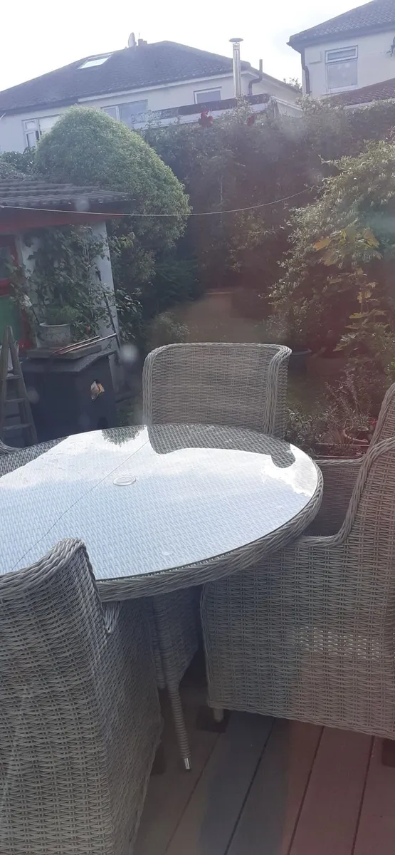Garden table glass top with 4 chairs & cushions - Image 4