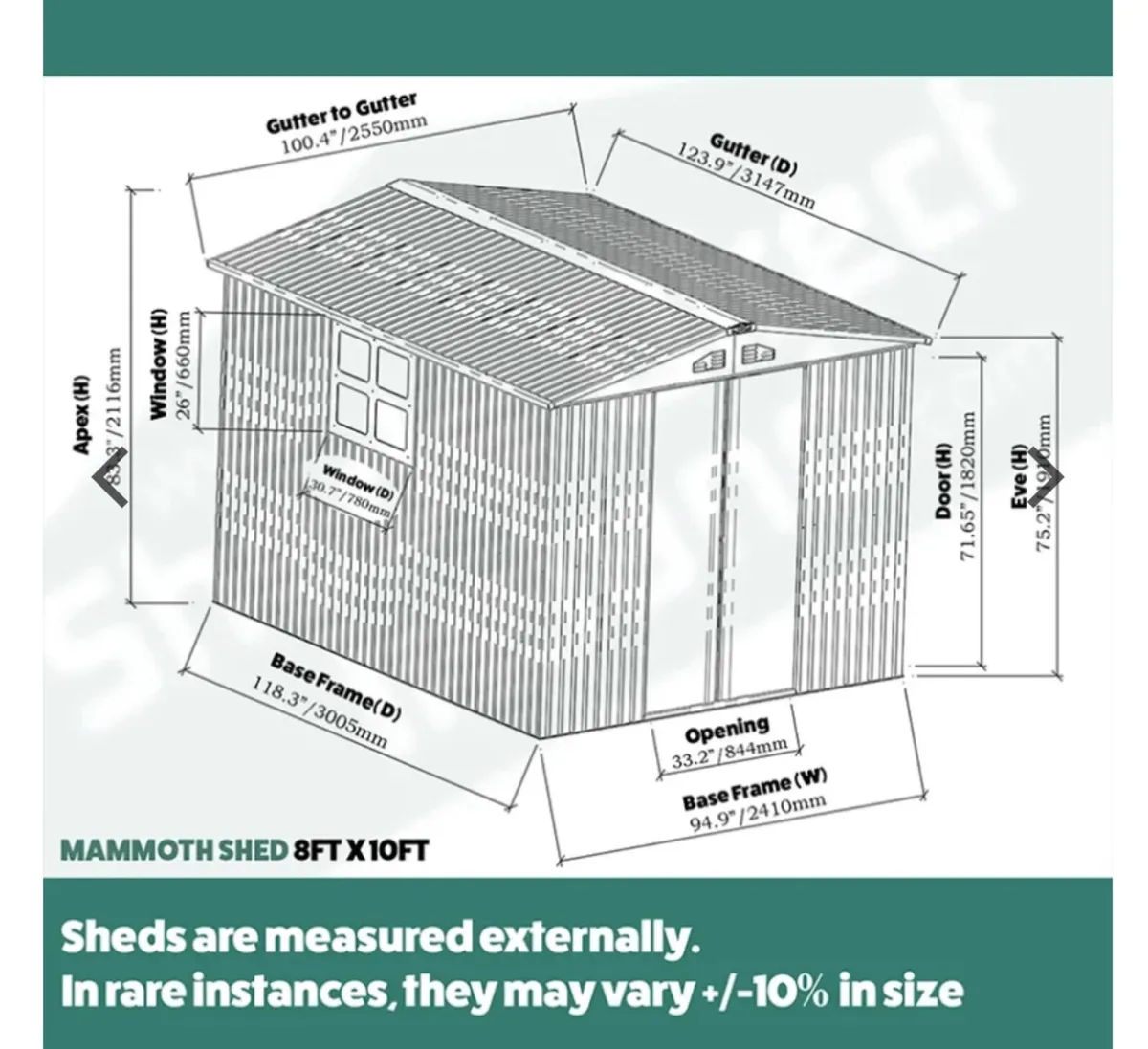 SALE MAMMOTH 8x10ft Garden Shed - Image 4