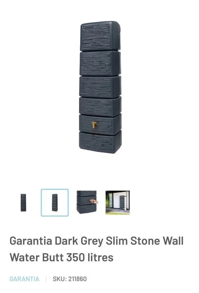 Dark Grey Slim Stone Wall Water Butt 350 litres - Image 2