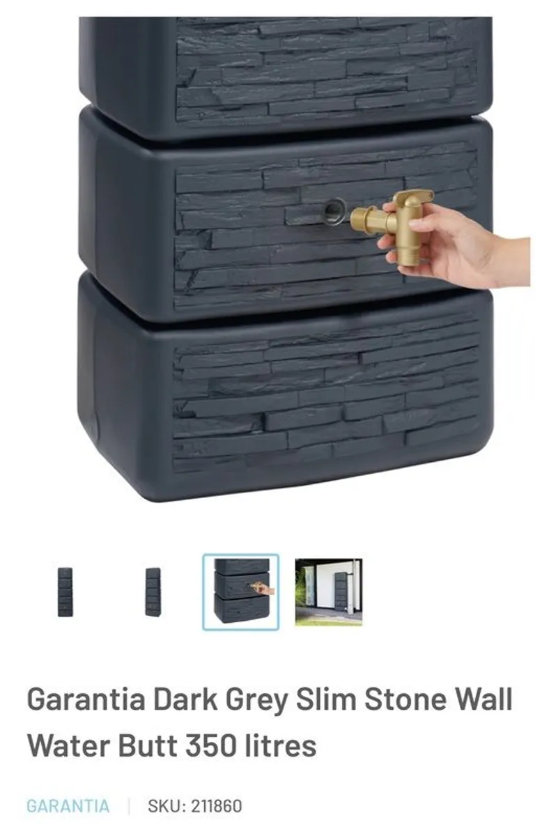 Dark Grey Slim Stone Wall Water Butt 350 litres - Image 3