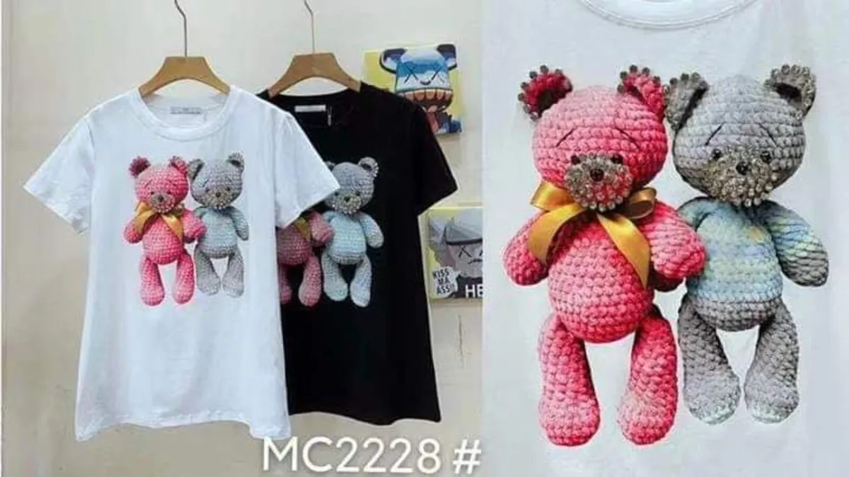 Black and White Stylish T-Shirt with Teddys. - Image 1