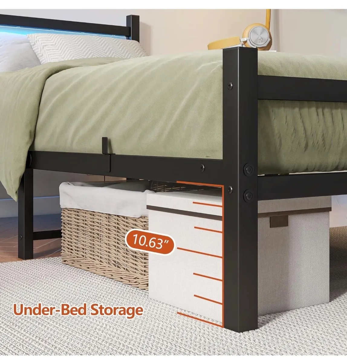 3ft Single Bed Frame with Headboard & LED Lights,H - Image 2