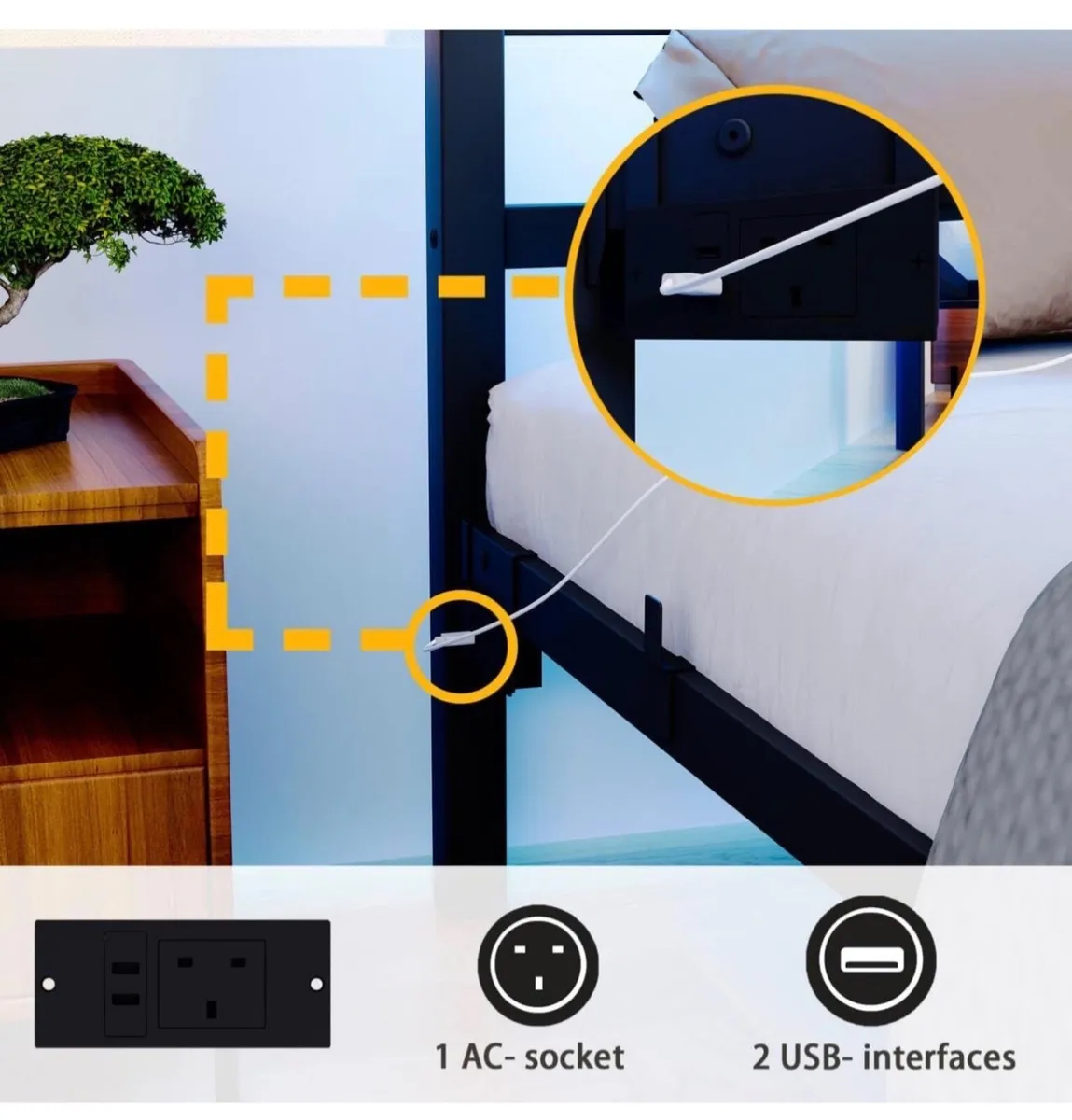 3ft Single Bed Frame with Headboard & LED Lights,H - Image 3