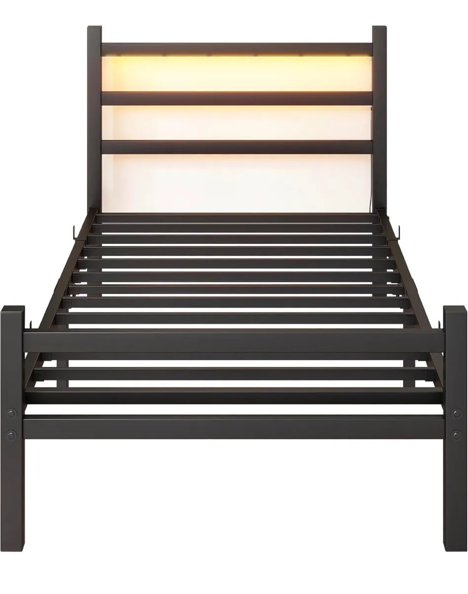 3ft Single Bed Frame with Headboard & LED Lights,H - Image 4
