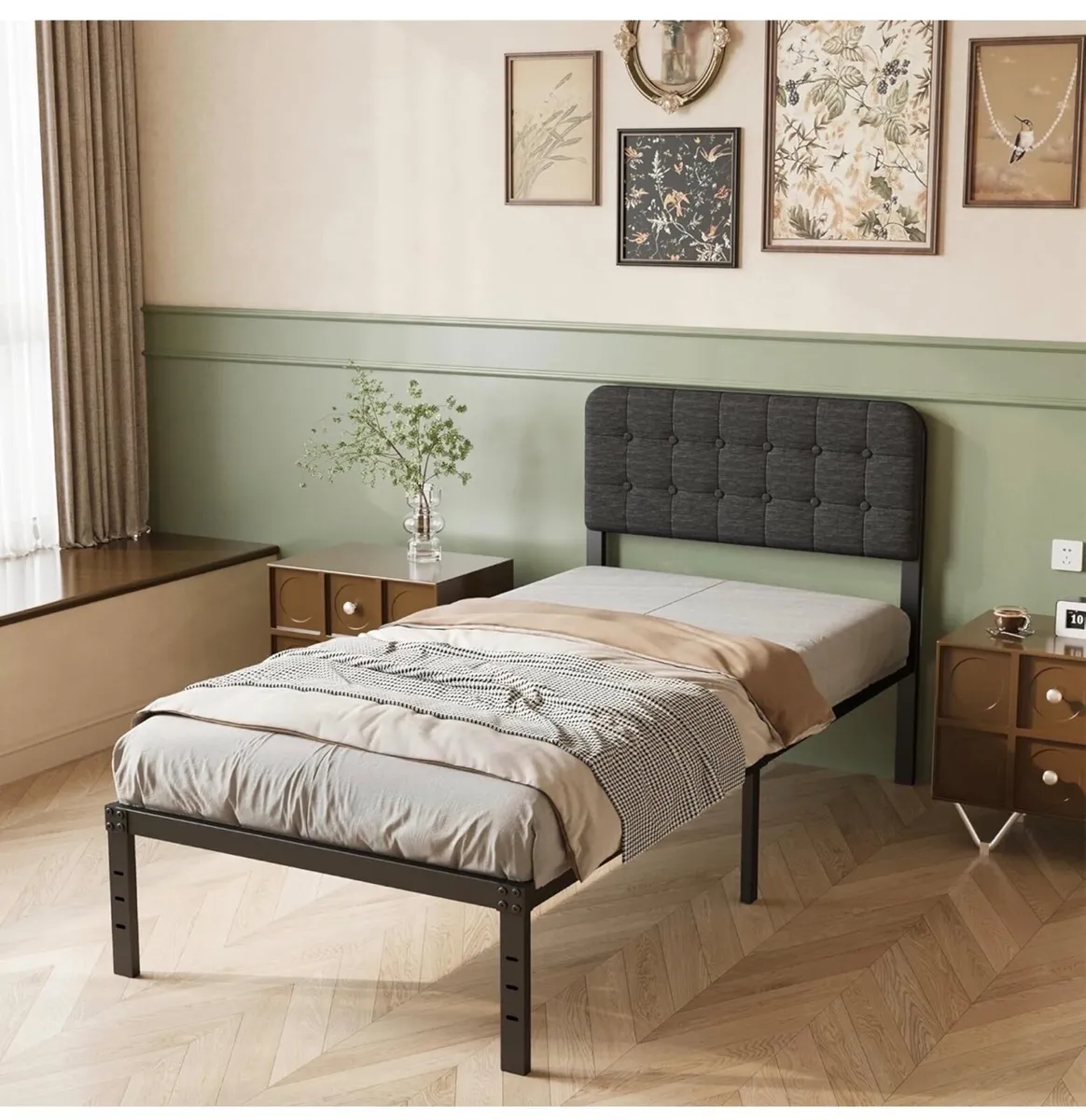 Single Bed Frame 3ft with Upholstered Headboard, 3 - Image 4