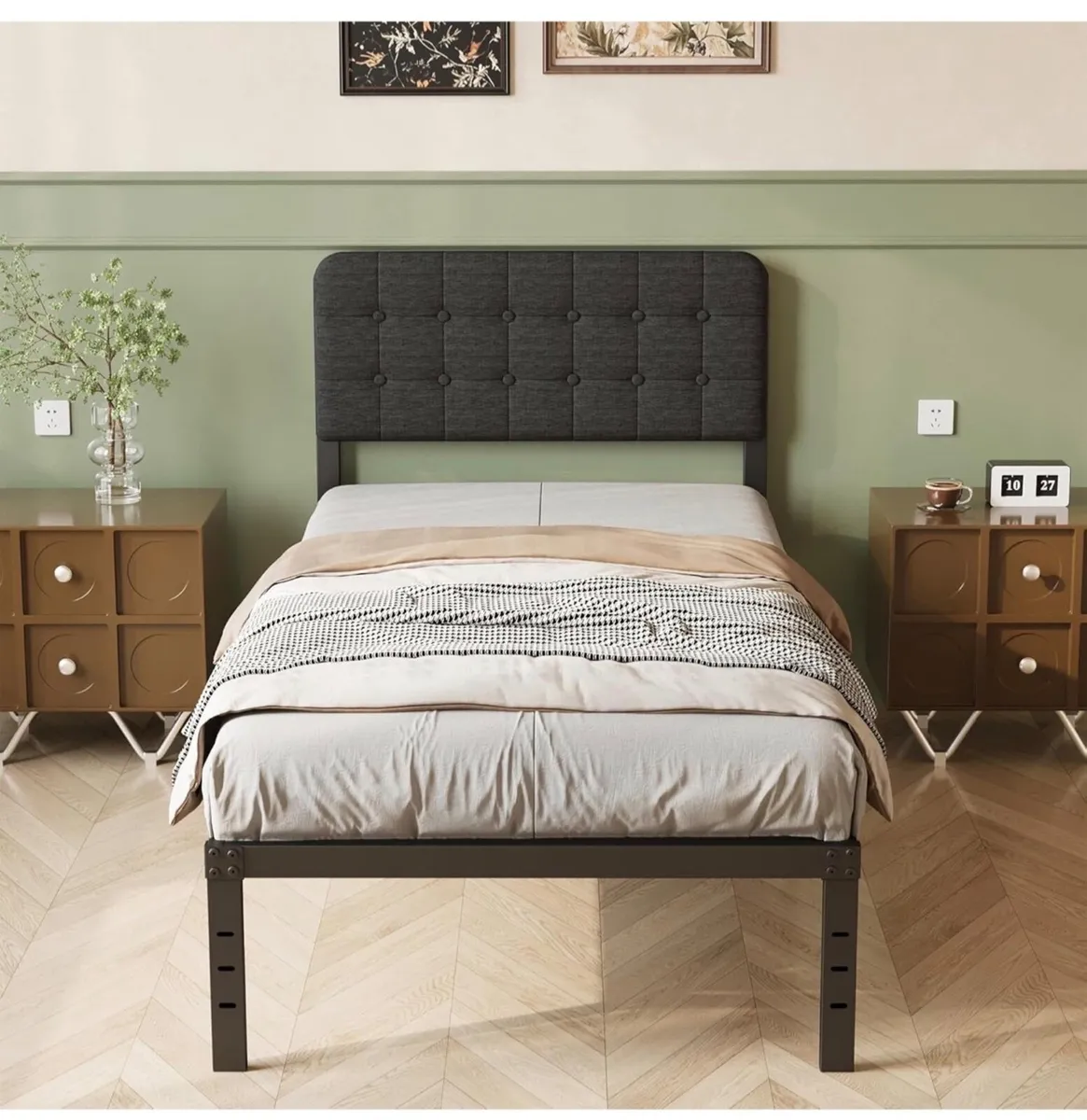 Single Bed Frame 3ft with Upholstered Headboard, 3 - Image 1