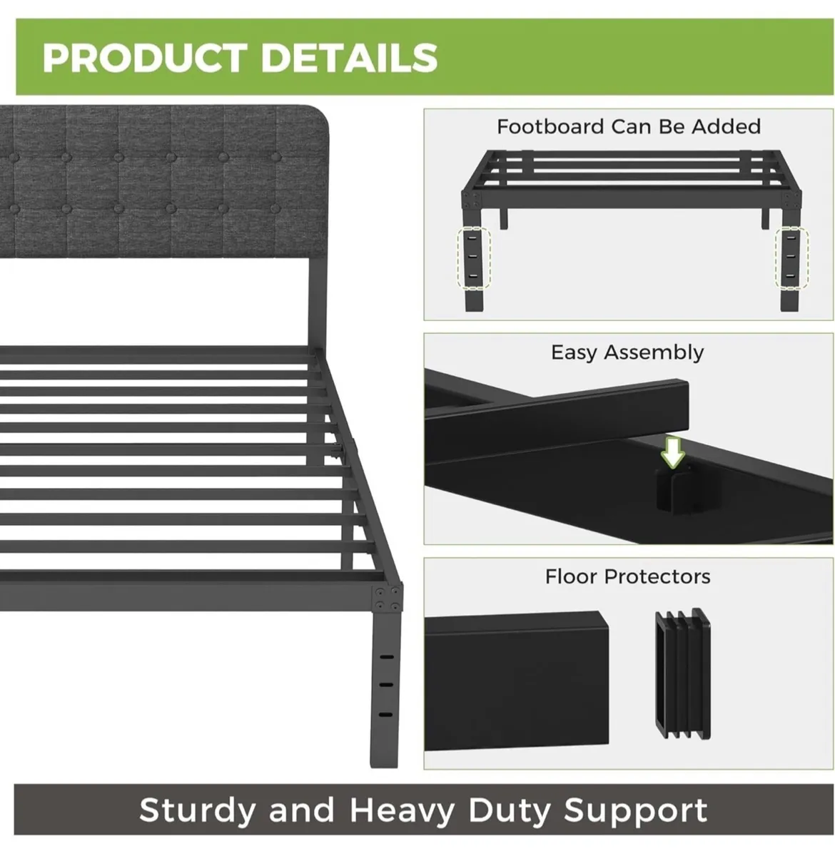 Single Bed Frame 3ft with Upholstered Headboard, 3 - Image 4