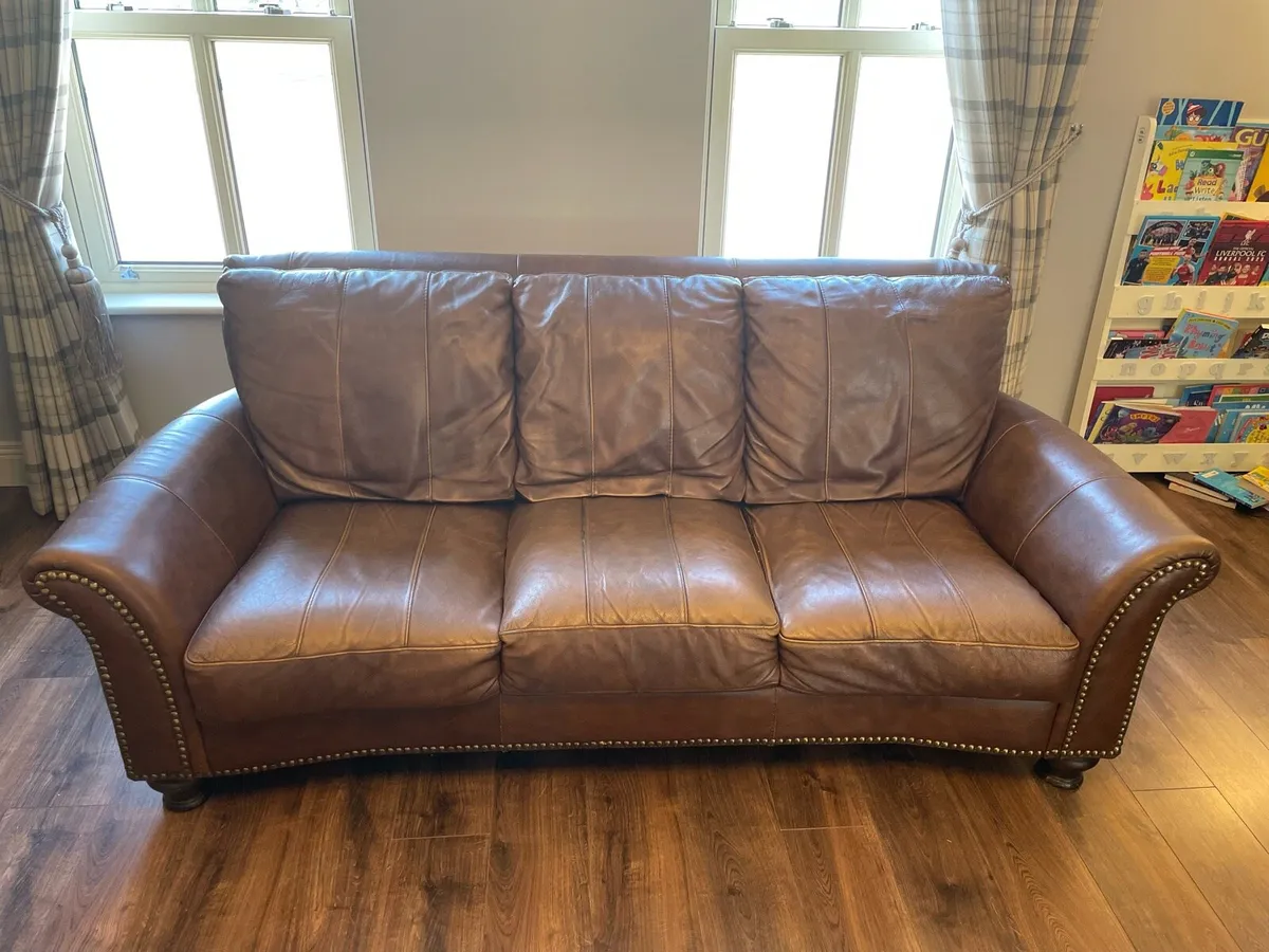 Italian Brown Leather Sofa - Image 1