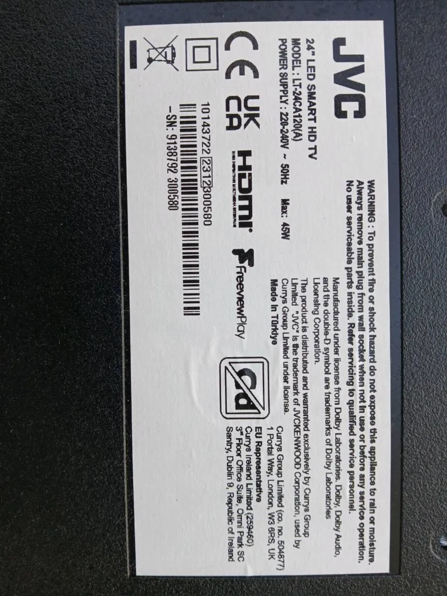 JVC 24" LED Smart HD TV / Unispectra antenna - Image 3