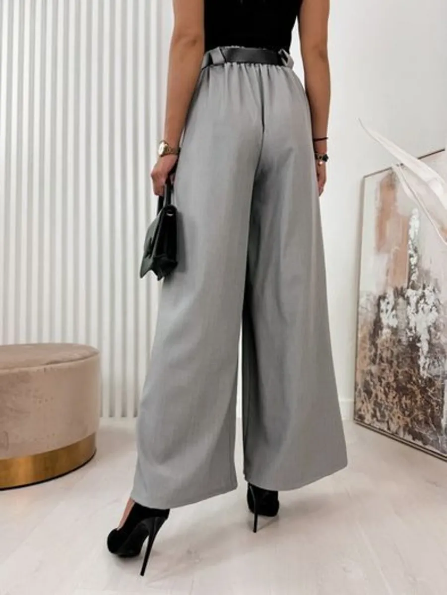 Gray wide leg trousers - Image 2