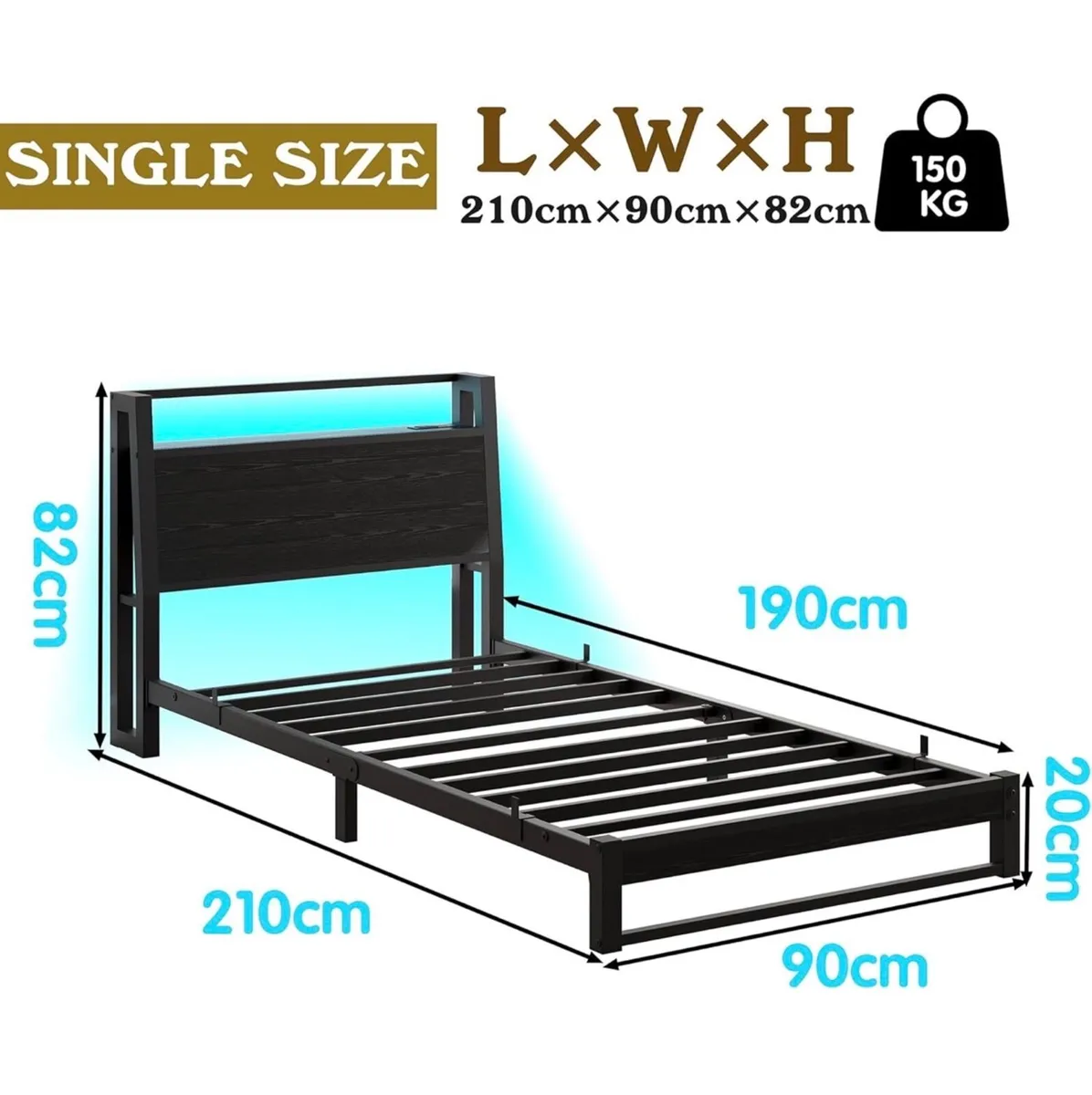 Single Bed with Charging Station and LED - Image 3