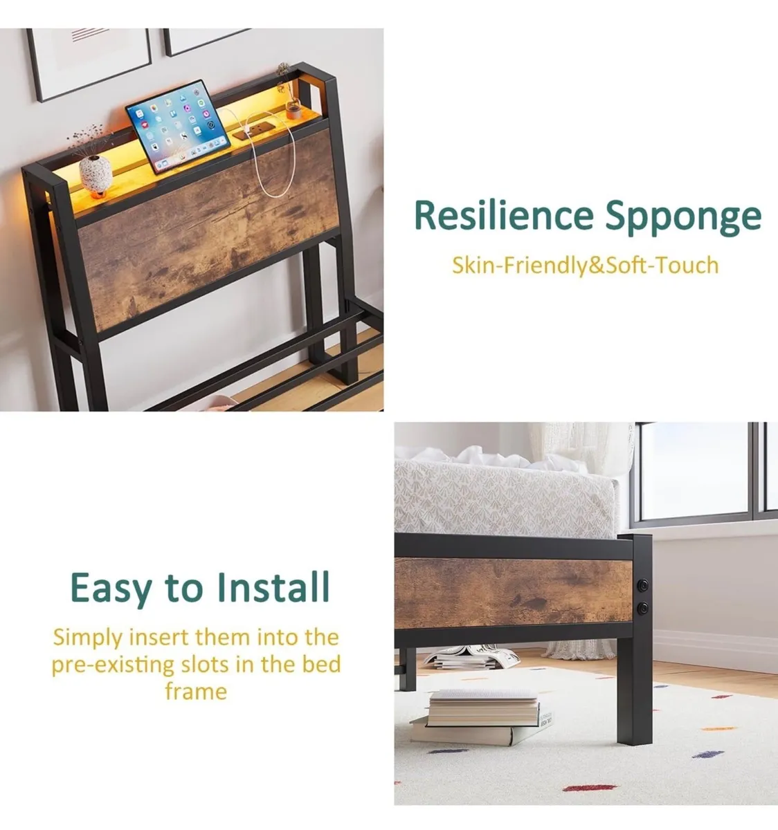 3ft Single Bed Frame with Charging Station and LED - Image 2