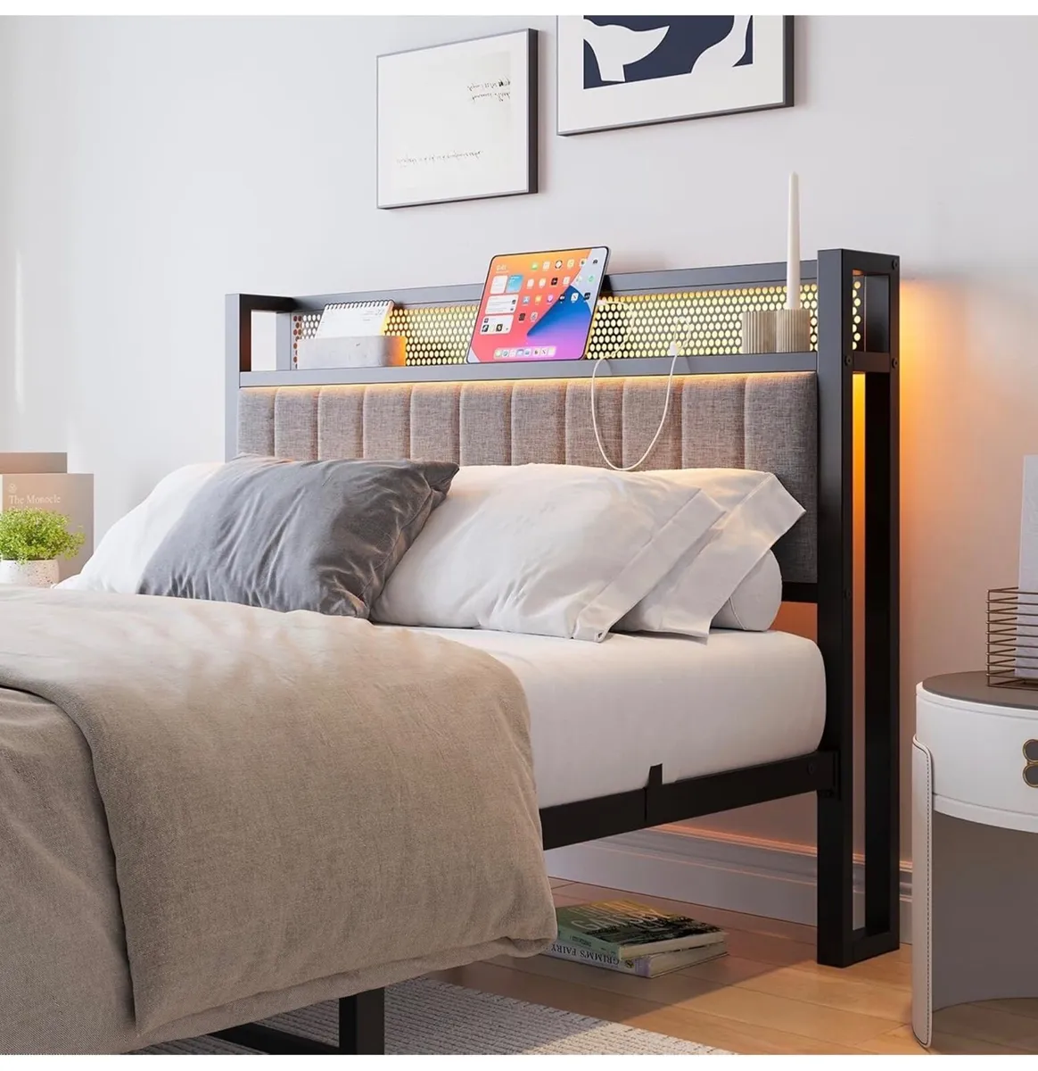 3ft Upholstered Bed Frame with Charging Station/U - Image 4