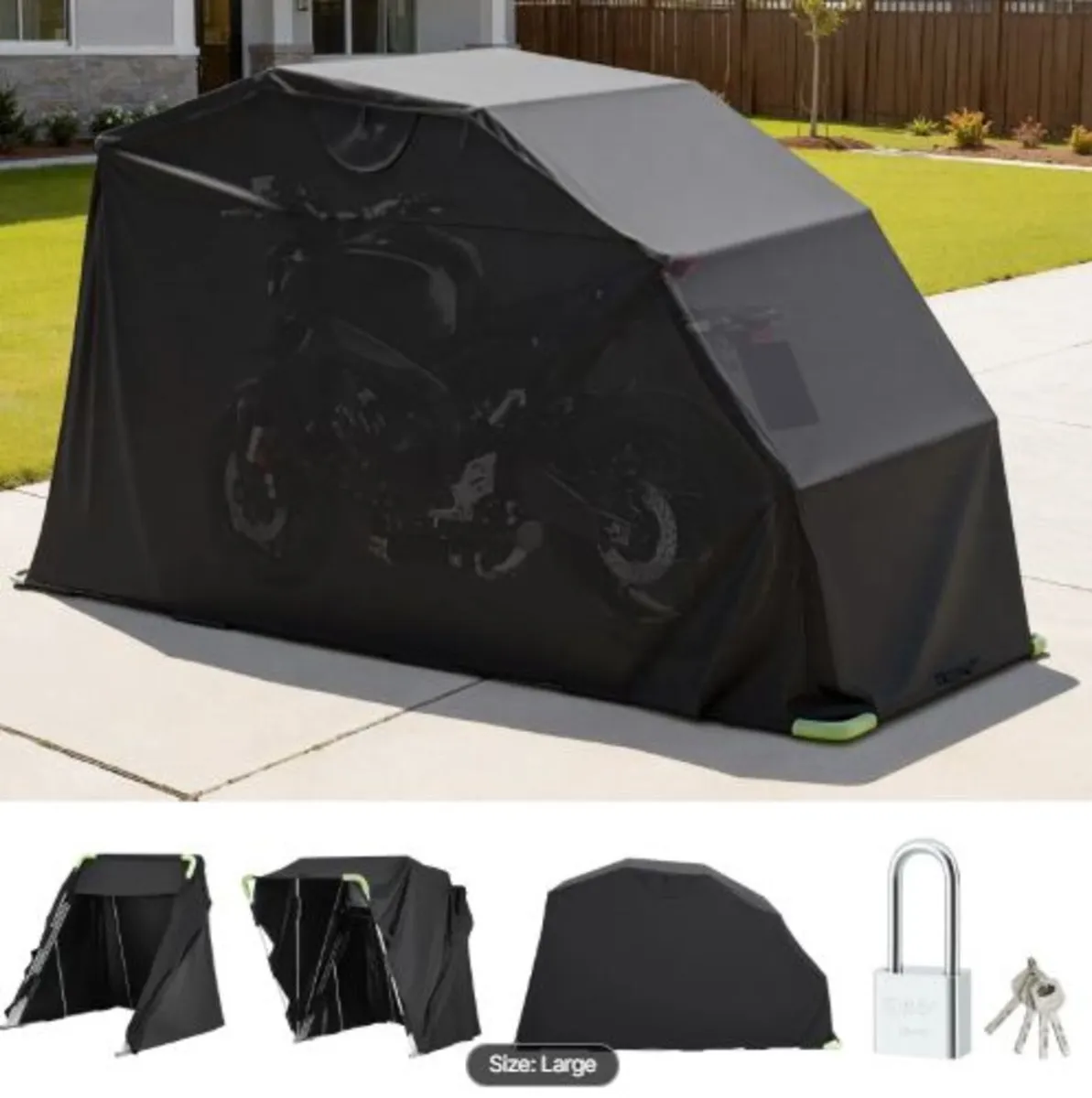 Motorcycle Storage Shelter with Security Lock, - Image 1