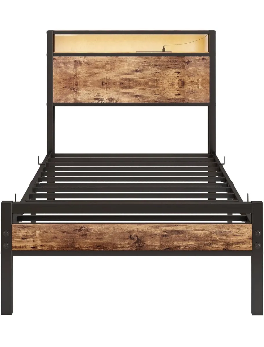 Metal Platform Bed Frame with Charging Station, - Image 2