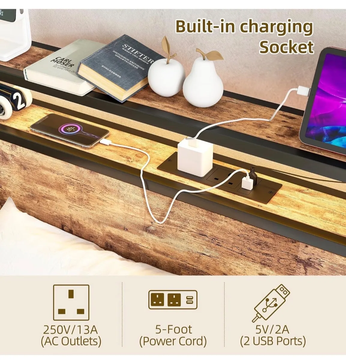 Metal Platform Bed Frame with Charging Station, - Image 4