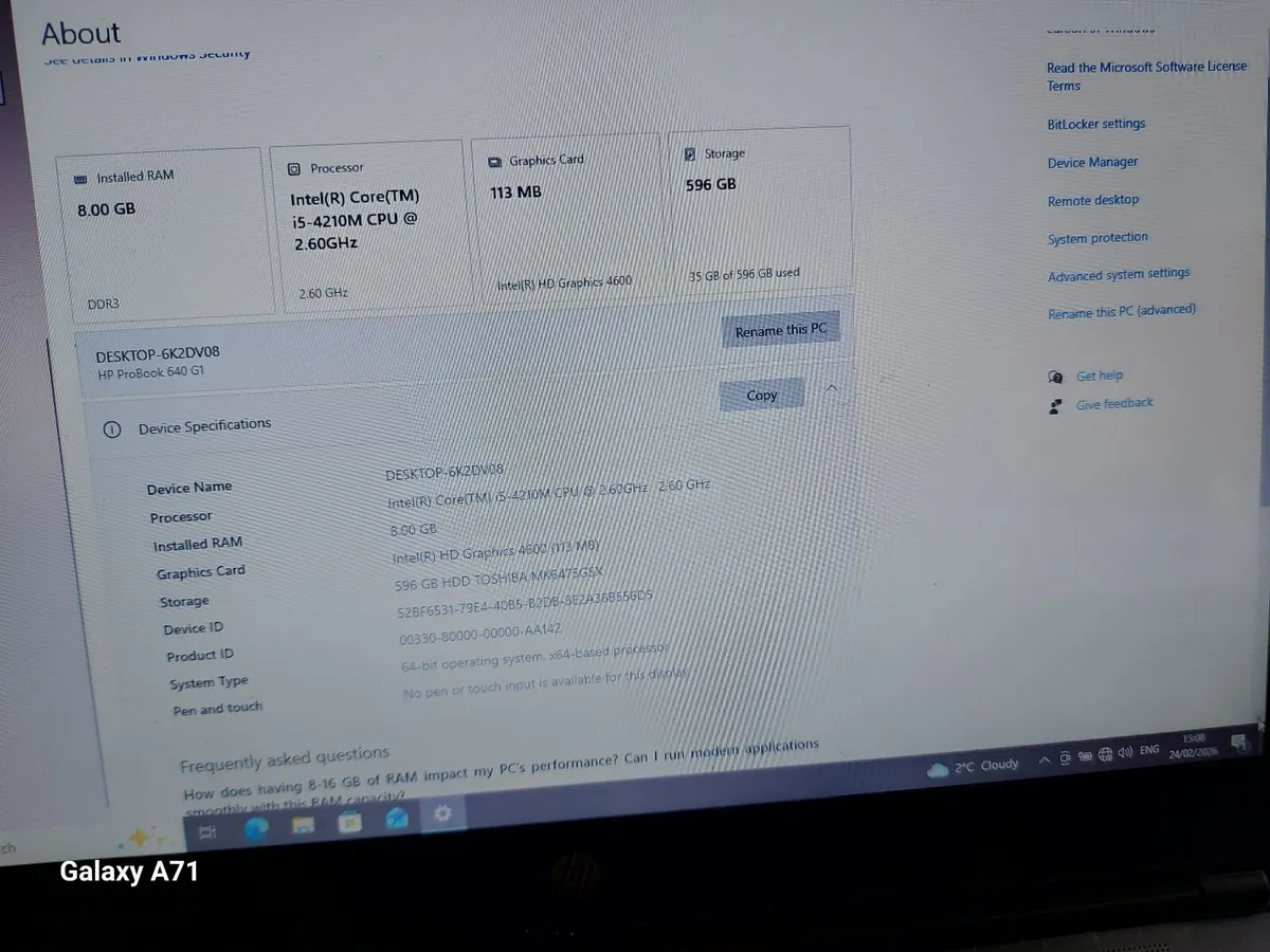 HP Probook 14 inch Laptop, 8GB Ram, 600GB HDD, - Image 2