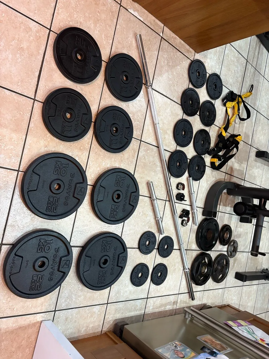 LARGE GYM WEIGHTLIFTING BENCH, SQUAT RACK, WEIGHTS - Image 2