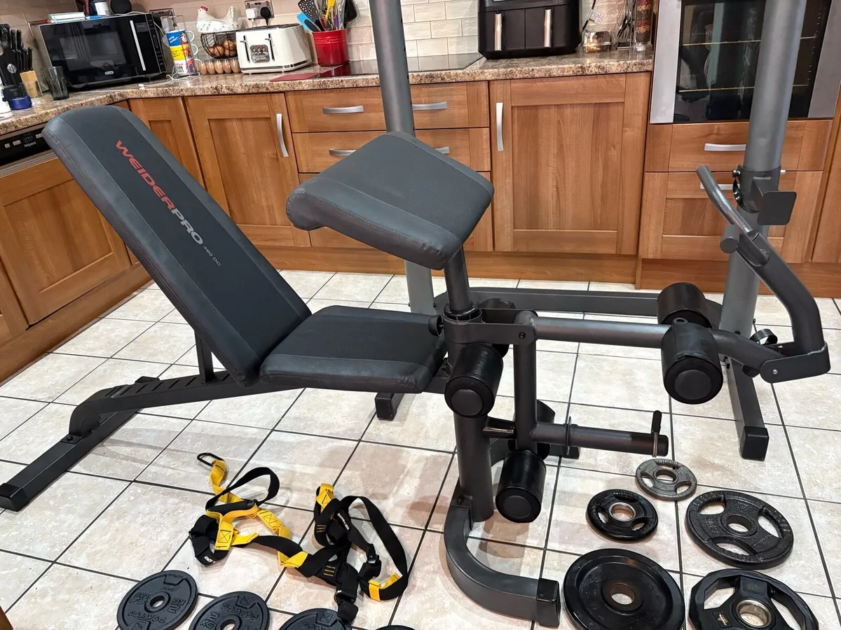 LARGE GYM WEIGHTLIFTING BENCH, SQUAT RACK, WEIGHTS - Image 3