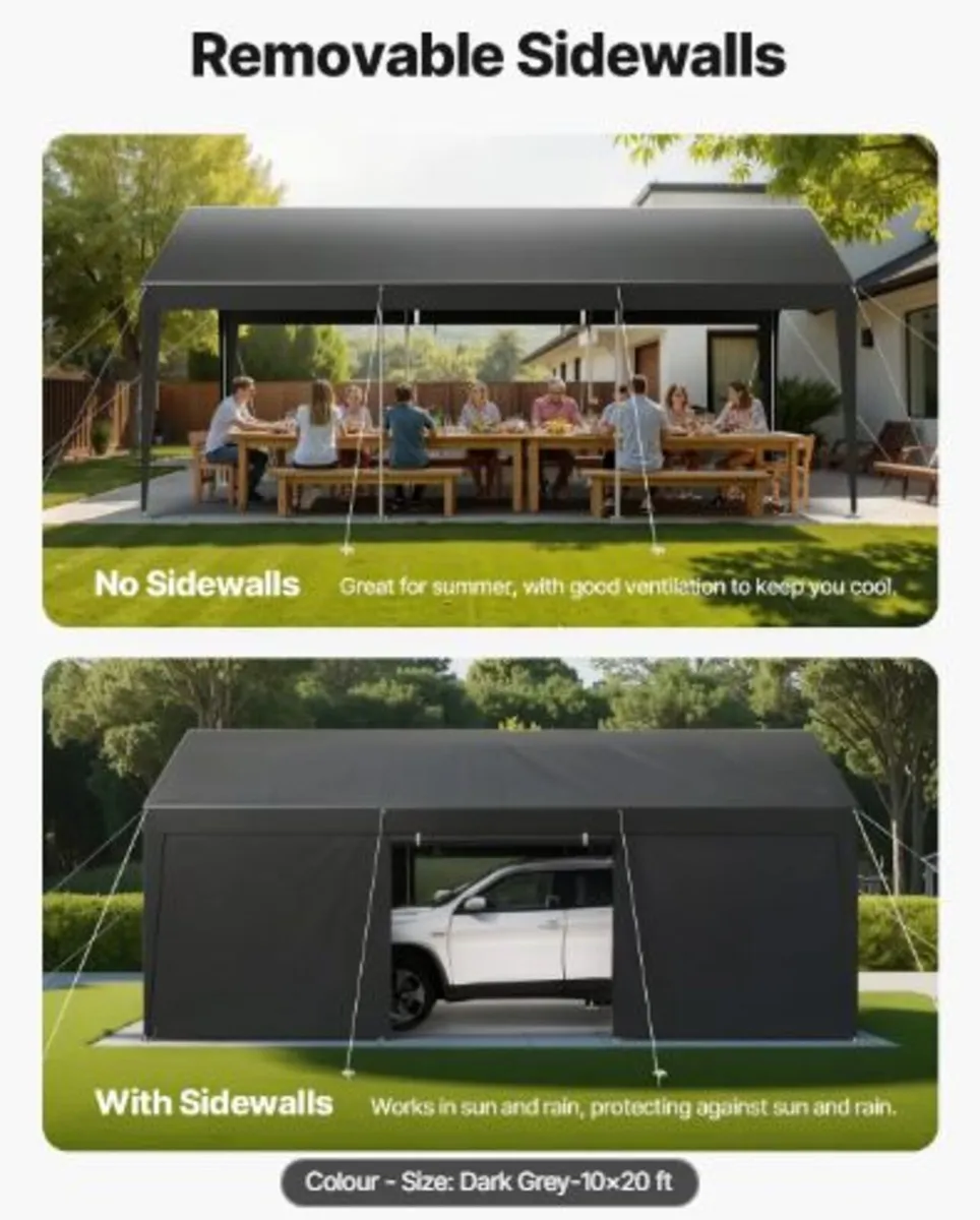 Carport, 10 x 20 FT Outdoor Car Canopy, Potable - Image 2