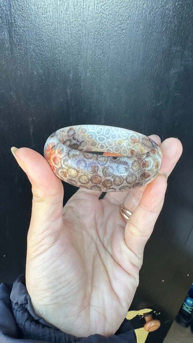 Natural fossil coral jade bangle 55mm - Image 1