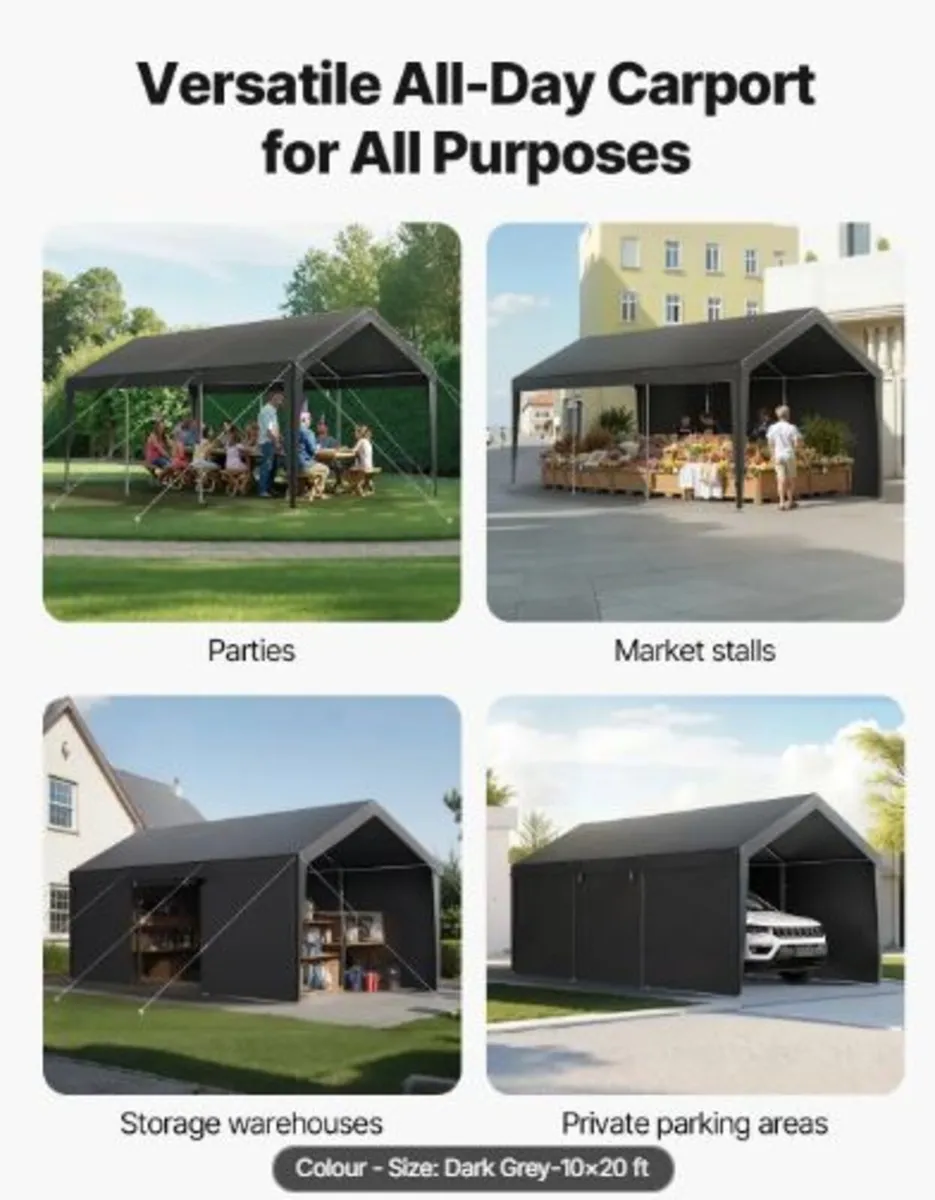 Carport, 10 x 20 FT Outdoor Car Canopy, Potable - Image 4