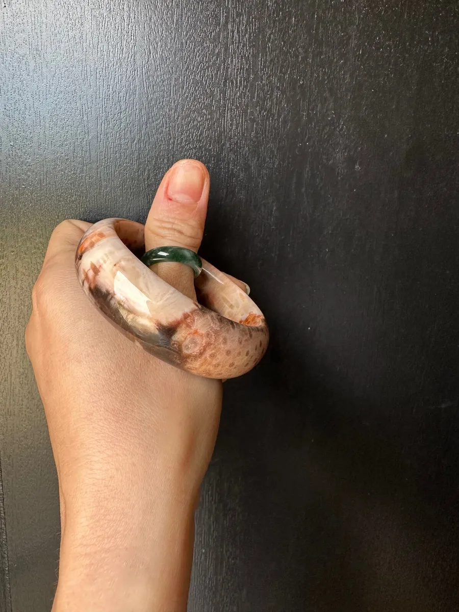 Natural fossil coral jade bangle 55mm - Image 2