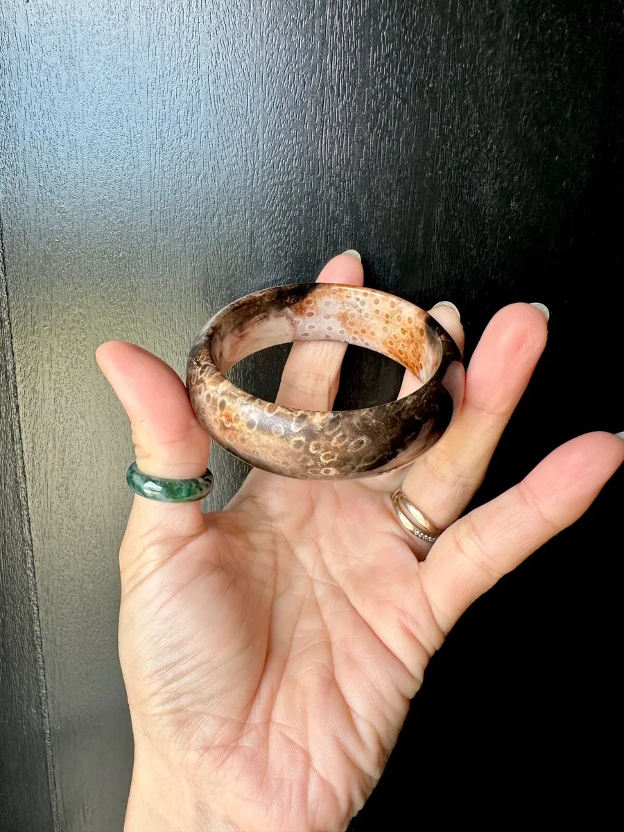 Natural fossil coral jade bangle 55mm - Image 1
