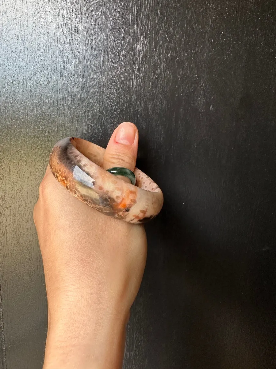 Natural fossil coral jade bangle 55mm - Image 3