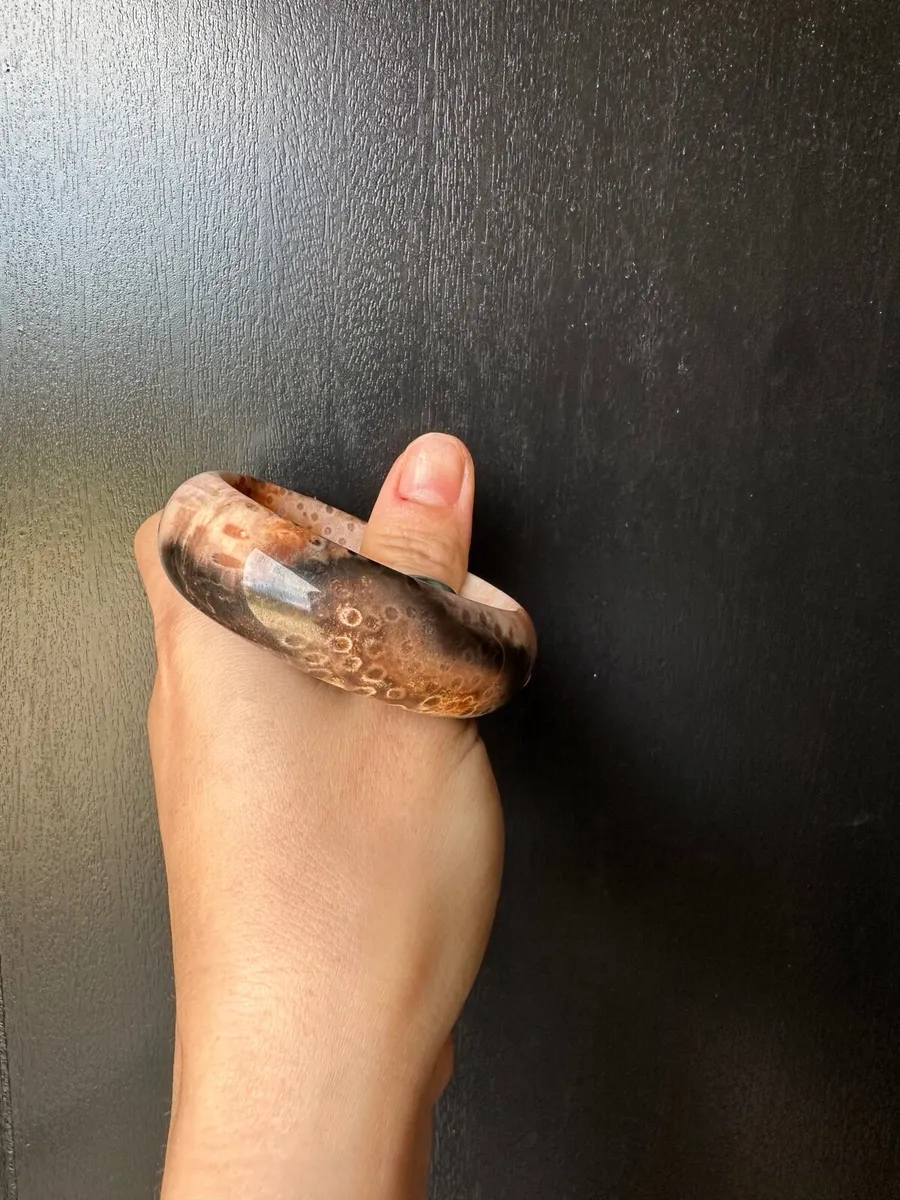 Natural fossil coral jade bangle 55mm - Image 4