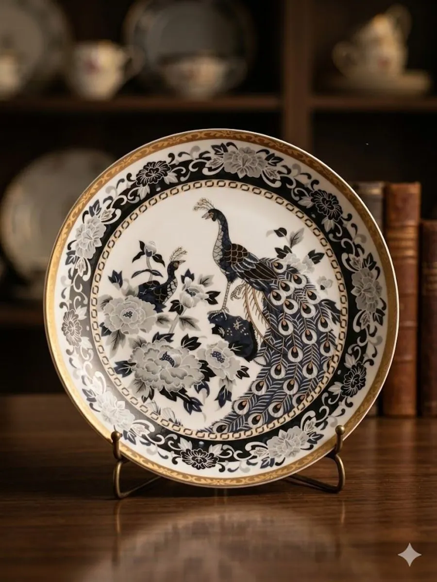 Vintage Japanese Peacock Porcelain Plate - Image 1