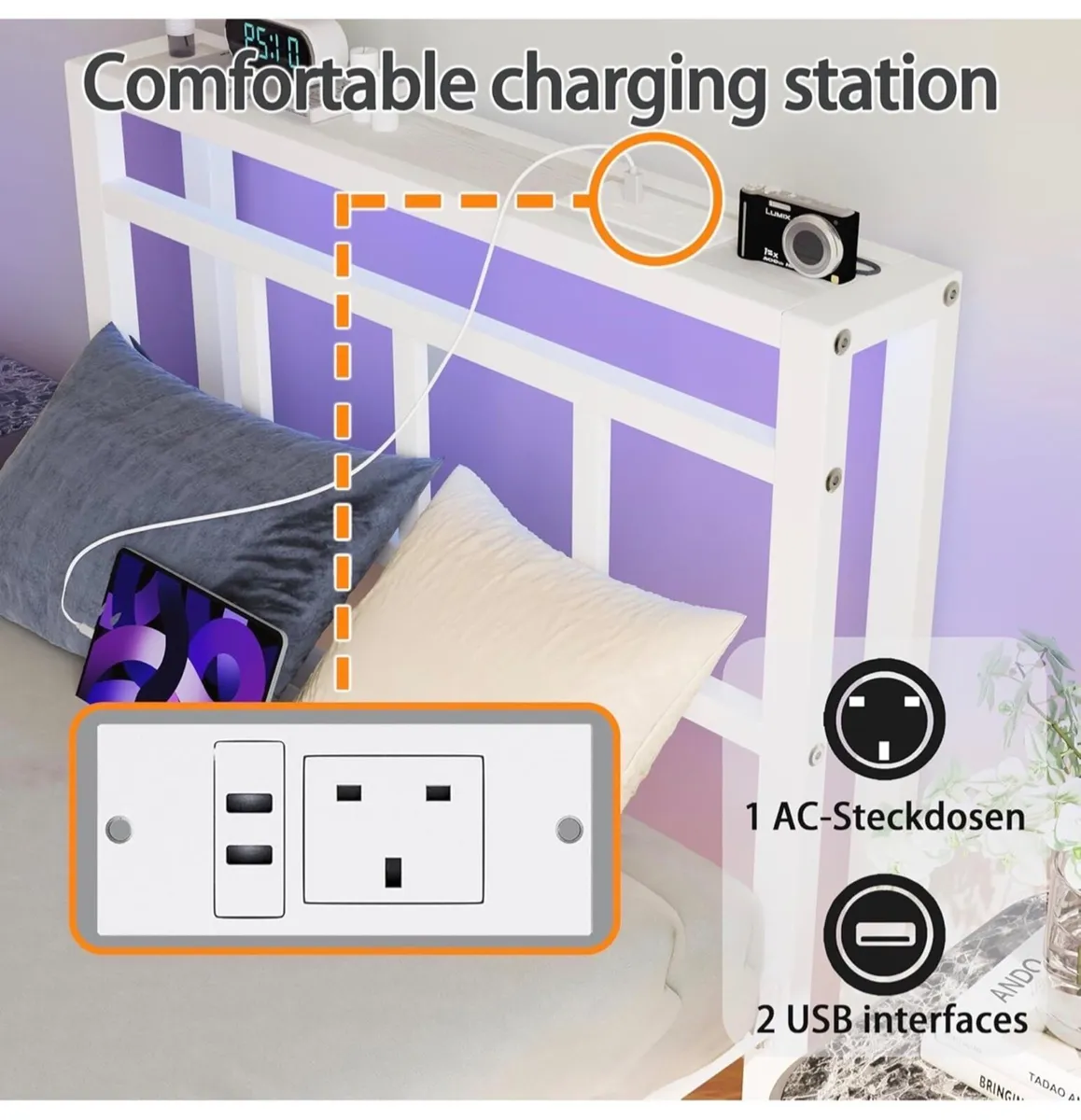 Single Bed Frame with Headboard≤D Lights,Heavy D - Image 4