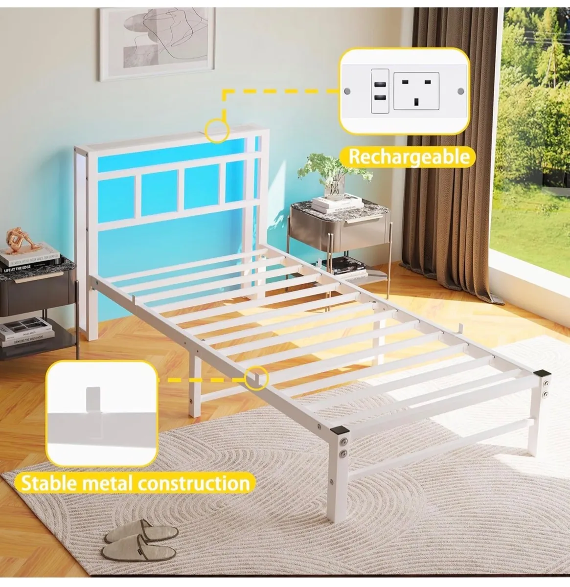 Single Bed Frame with Headboard≤D Lights,Heavy D - Image 4