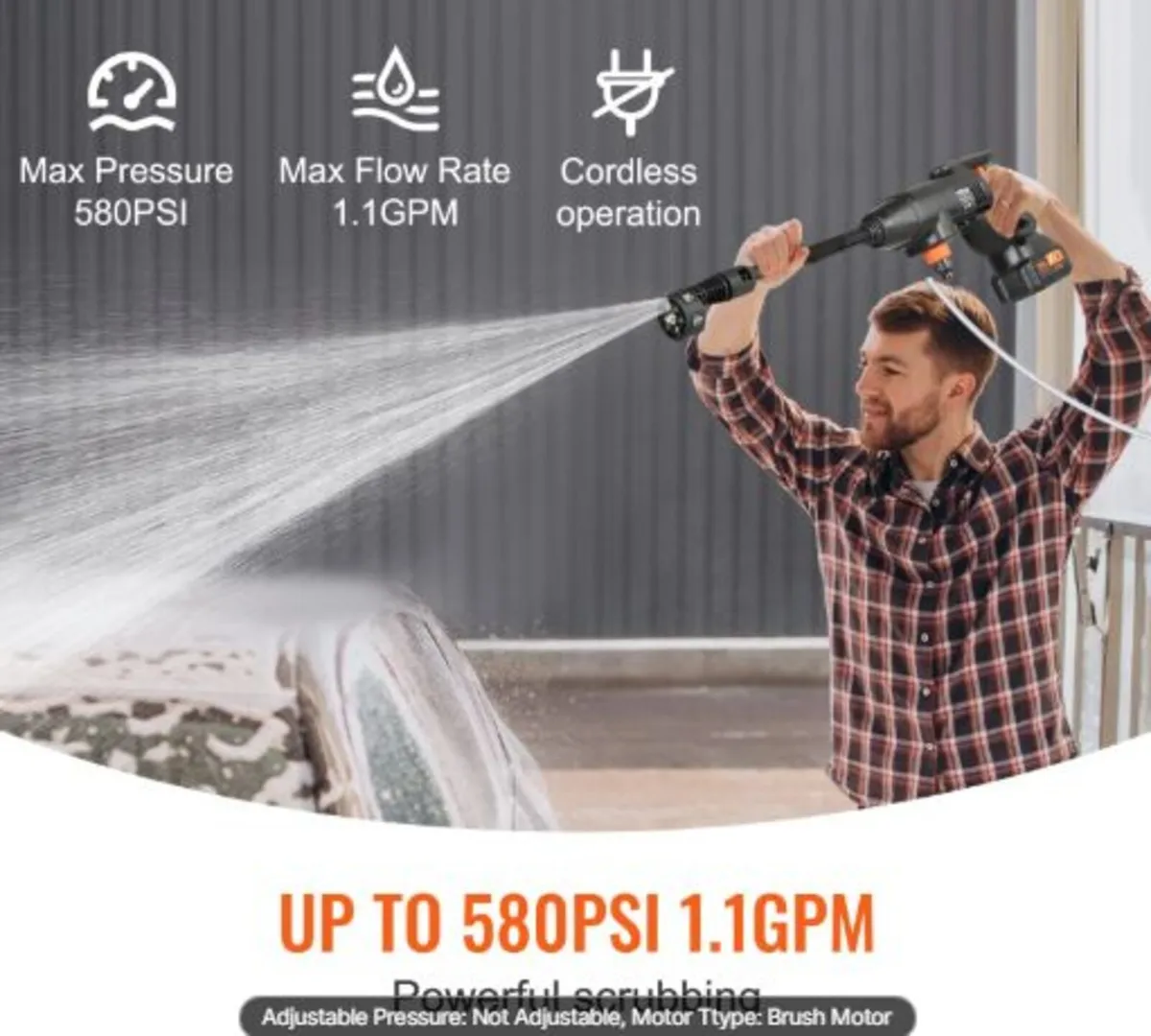 Cordless Pressure Washer,580-PSI 1.1 GPM Portable - Image 2