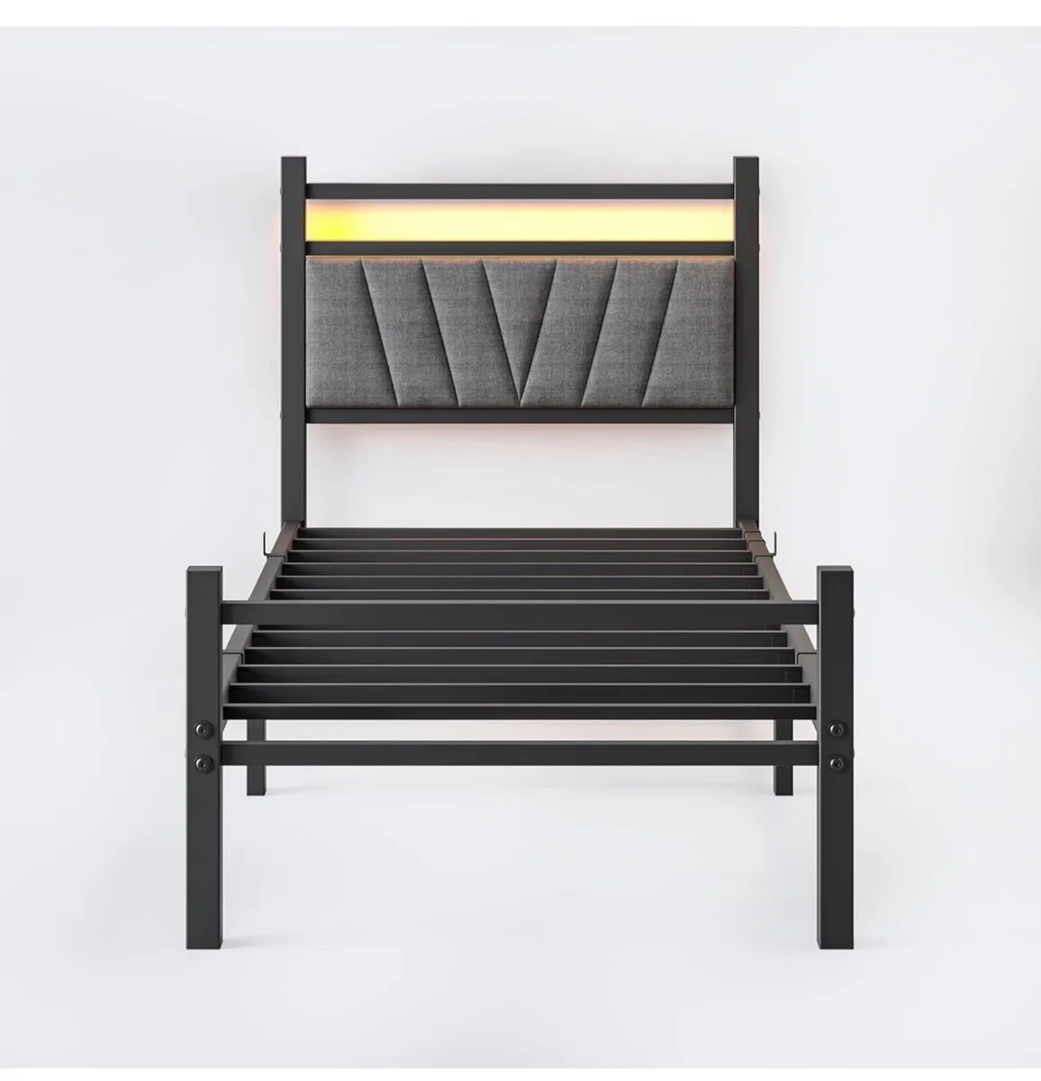 3FT Single Bed Frame, Metal Platform Upholstered B - Image 2