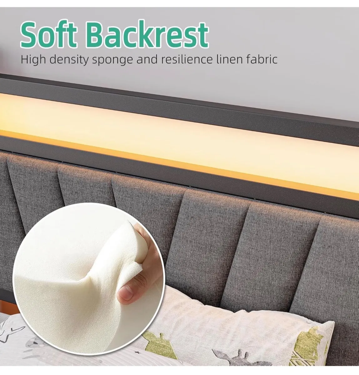 3FT Single Bed Frame, Metal Platform Upholstered B - Image 2