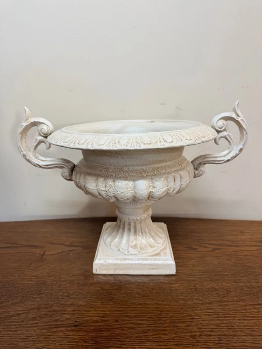 Victorian Style White Cast Iron Urn - Image 1