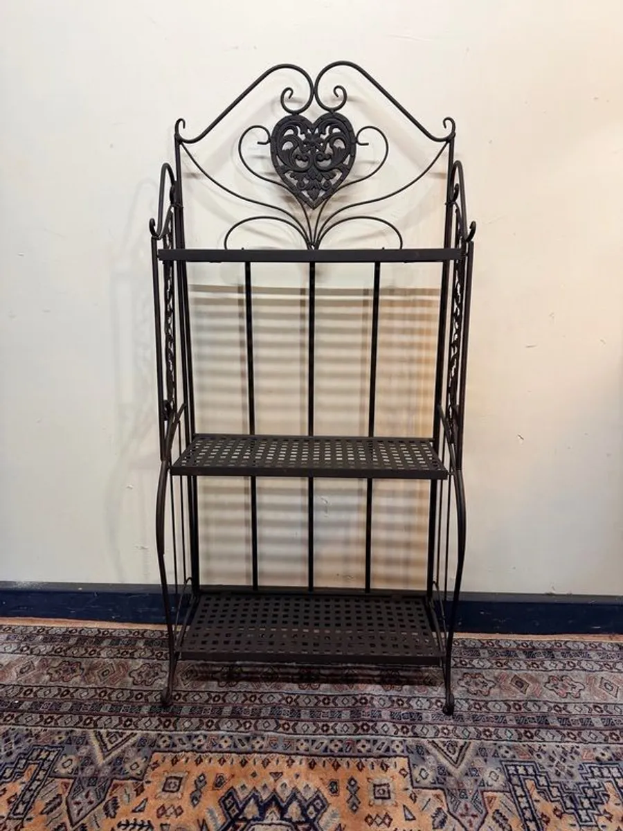 Rustic Painted Metal Outdoor Wall Shelf with 3 Tiers - Image 1