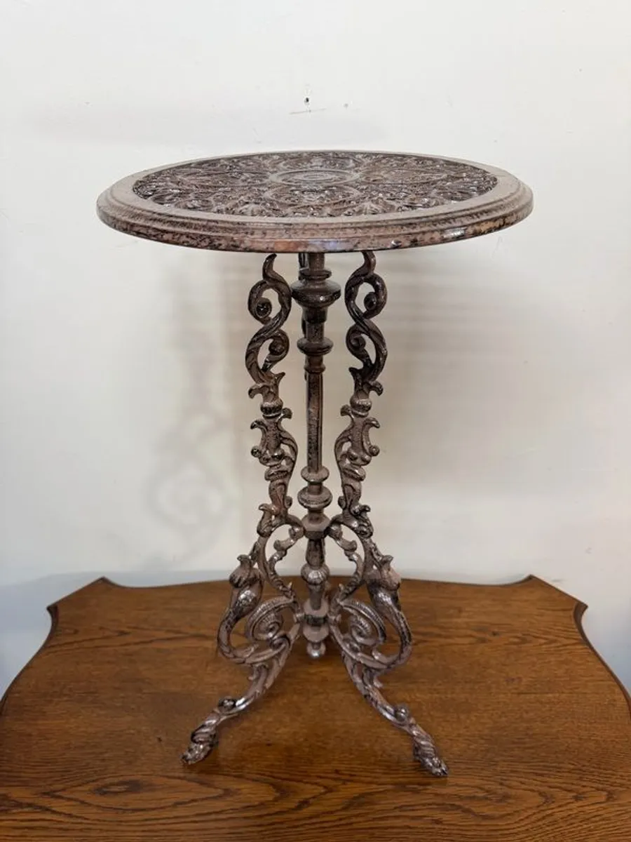 Heavy French Cast Iron Garden Table or Plant Stand - Image 1