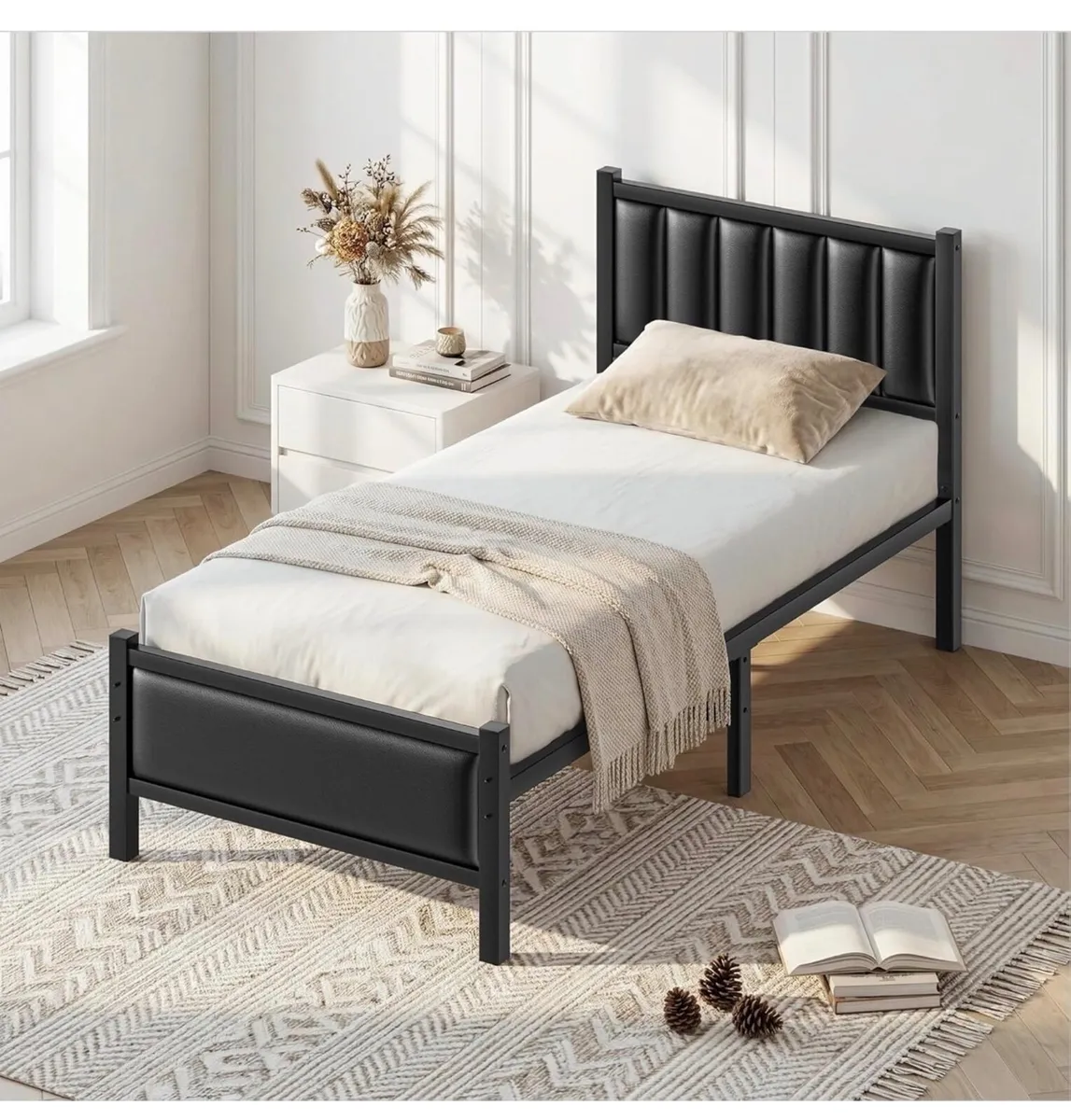 Single Bed Frame with Upholstered Headboard - Image 2