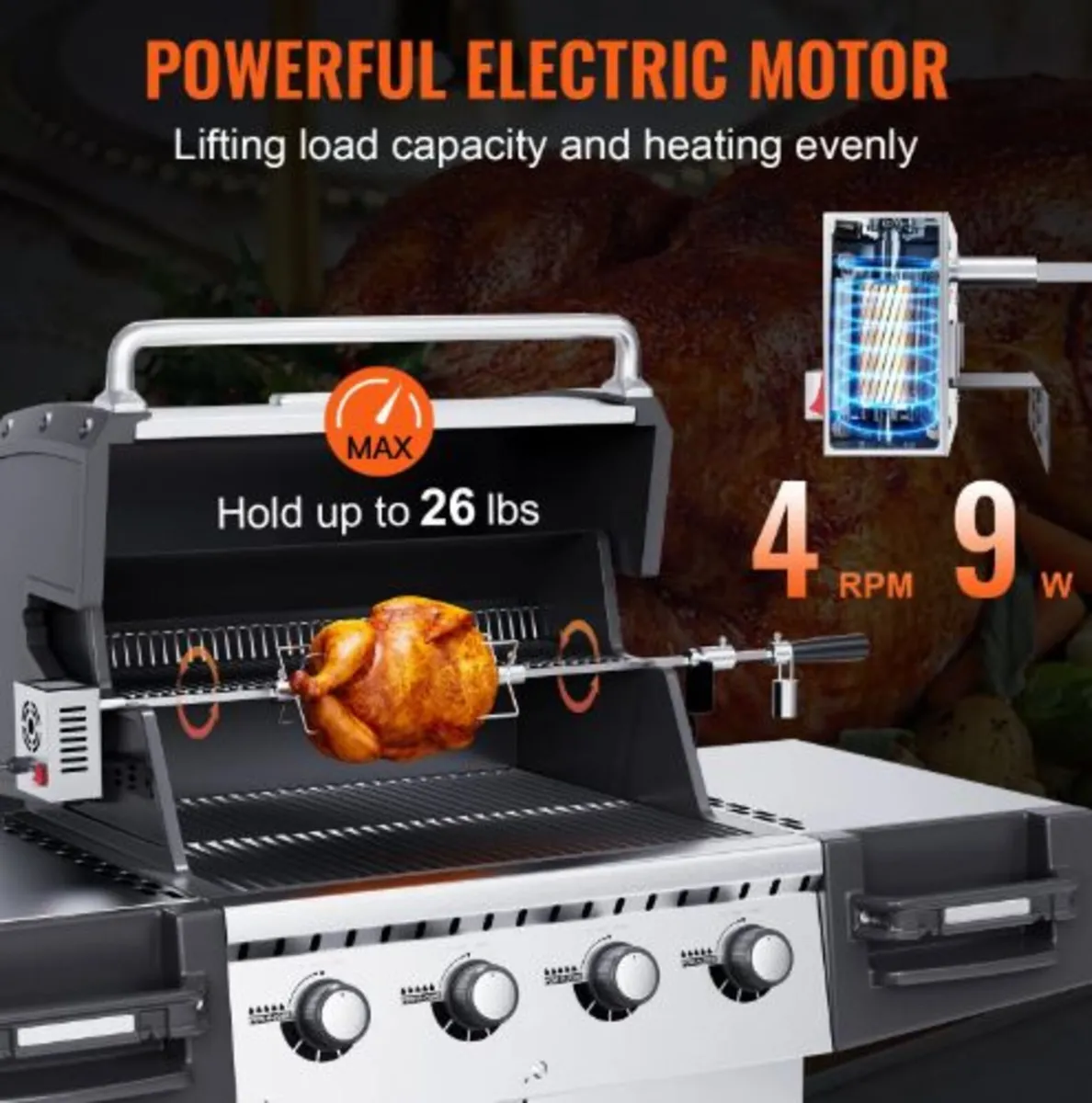 Universal Grill Rotisserie Kit BBQ Roaster 81.3cm - Image 4