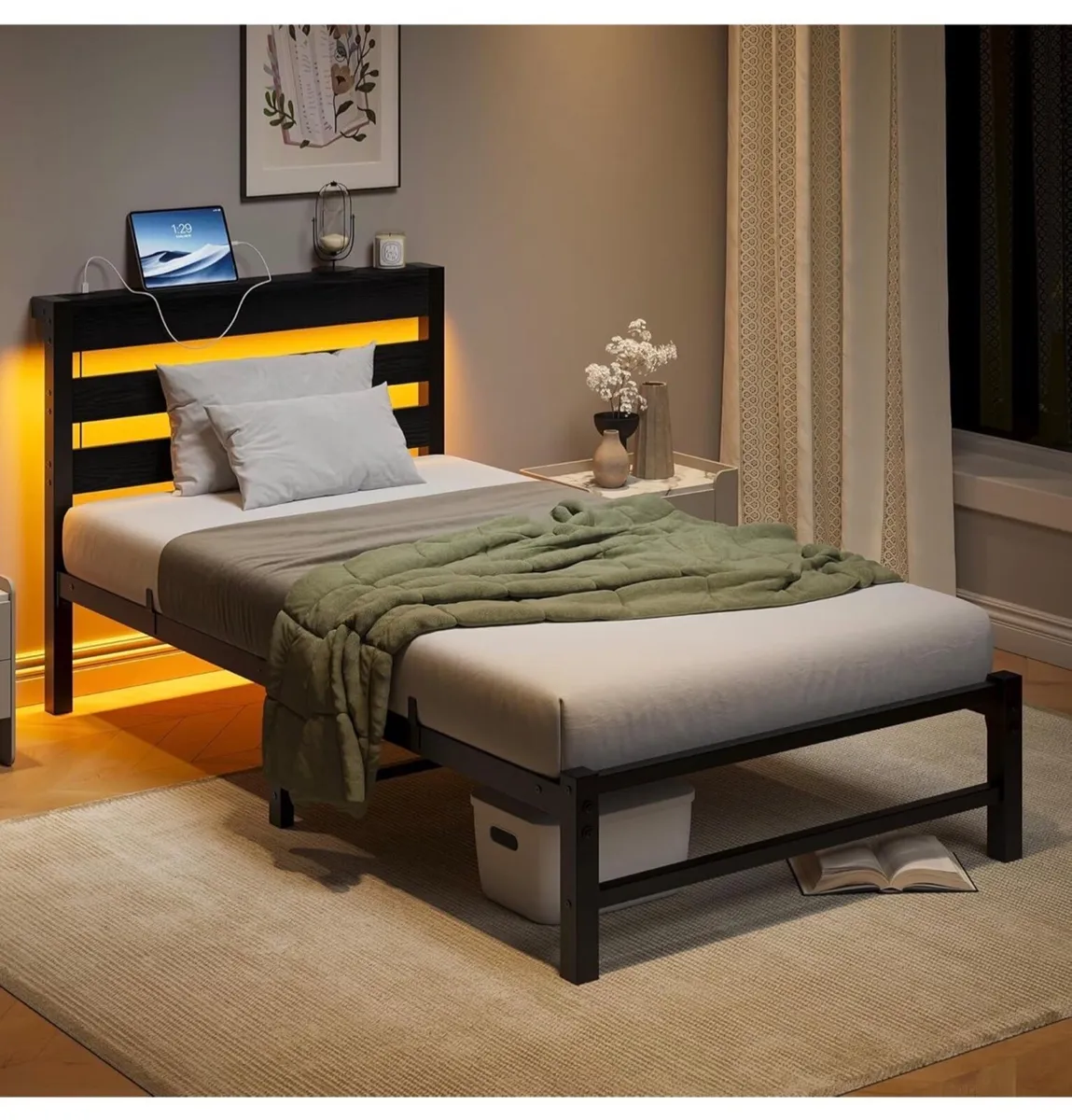 3ft Single Bed Frame with Charging Station and LED - Image 1