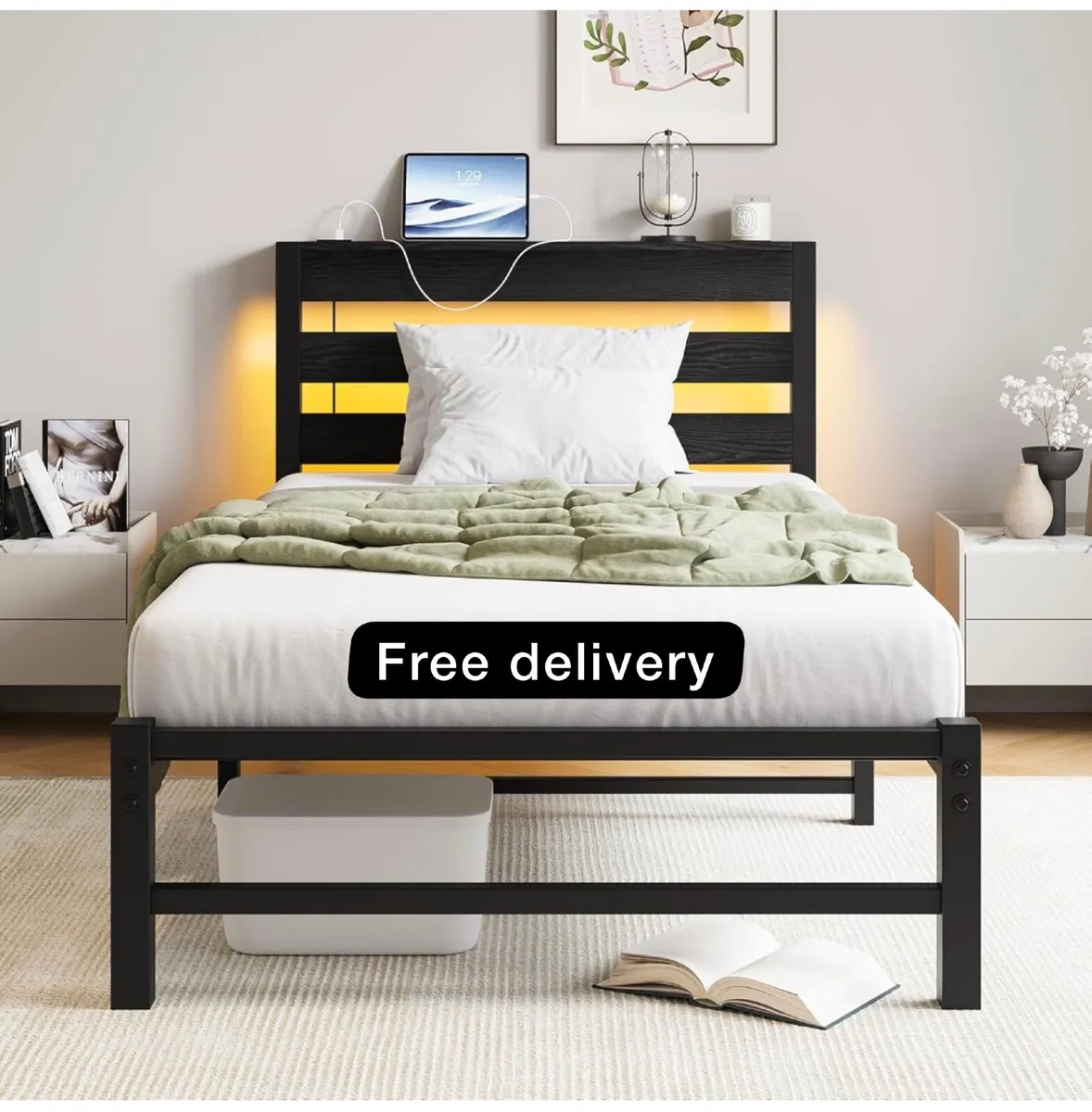 3ft Single Bed Frame with Charging Station and LED - Image 1