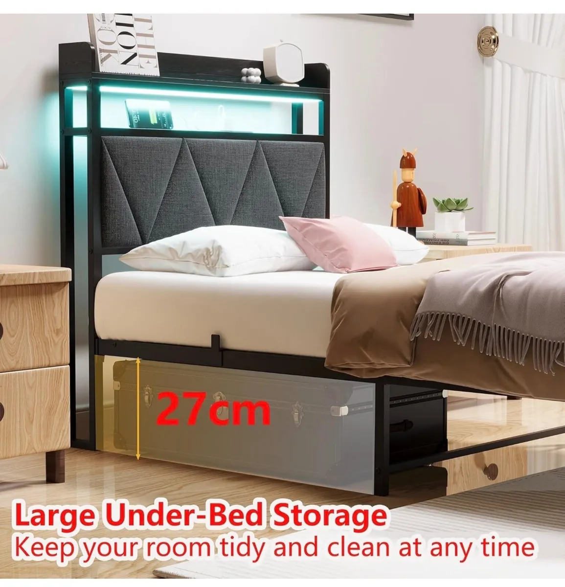 Single Bed Frames with 3ft Upholstered Wooden Two- - Image 3